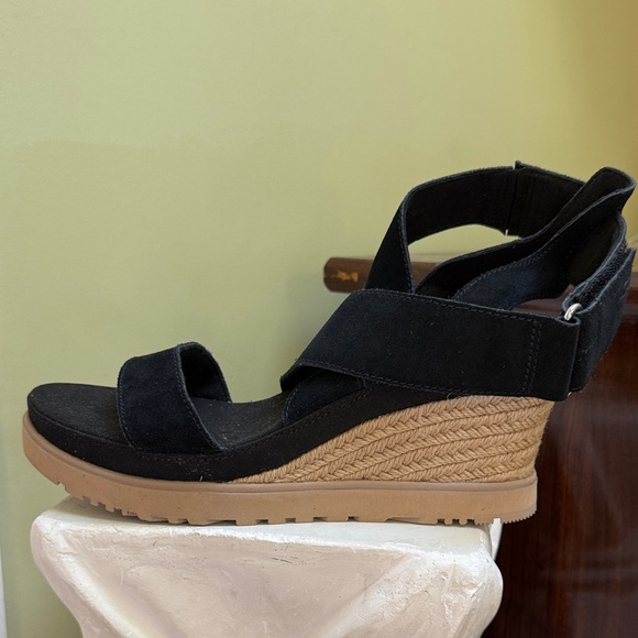 UGG Black Wedge Sandals with Tan Sole - Picture 1 of 6